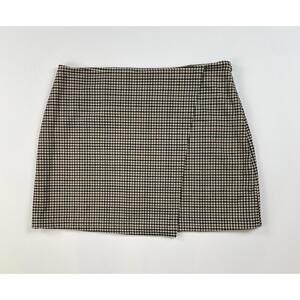 NWT Old Navy High Waisted Wrap Front Mini Skirt Brown Check Plaid Size Large
